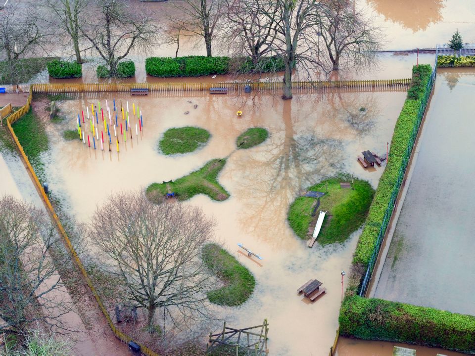  Flood water covers green spaces in Tenbury Wells, Worcestershire