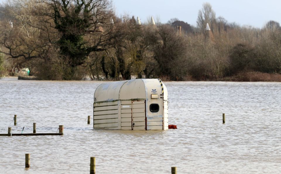  A horsebox in a flooded field as the water rises near Yalding in Kent in the aftermath of Storm Dennis