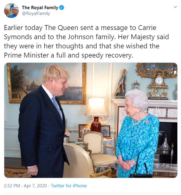  The Queen has sent a message to Boris and Carrie
