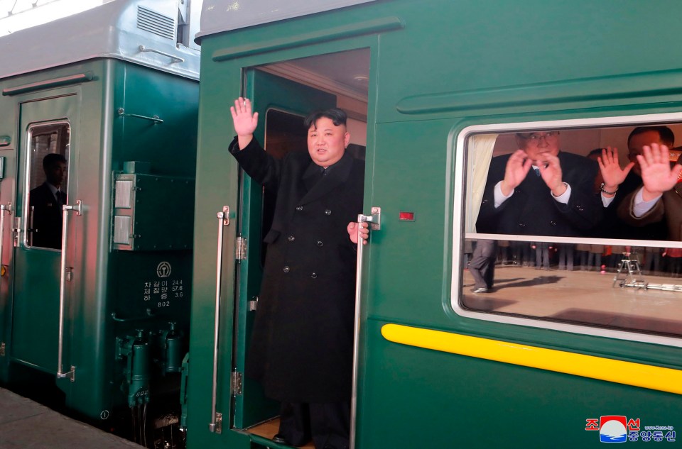  Kim waves from the train leaving Pyongyang for Vietnam in 2019