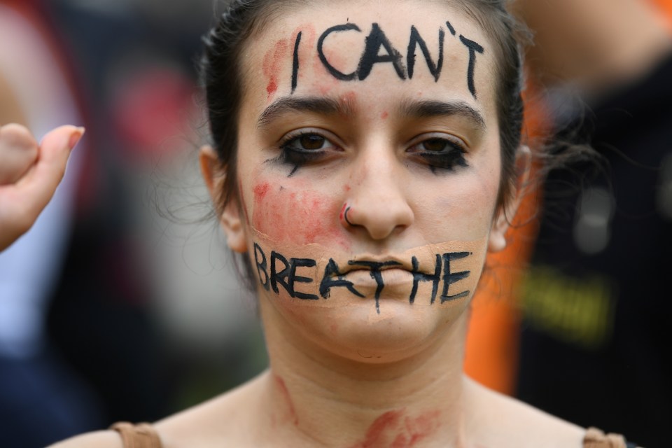  Protesters have used Mr Floyd's last words of 'I can't breathe' as they campaign for an end to racism