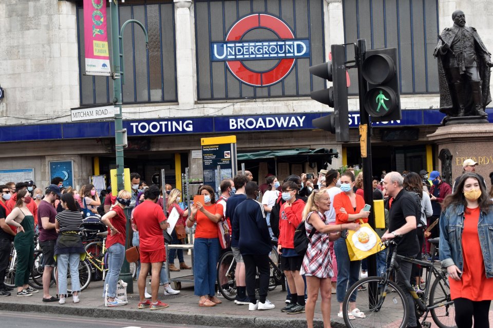  Elsewhere in London protesters gathered in front of Tooting Broadway tube station