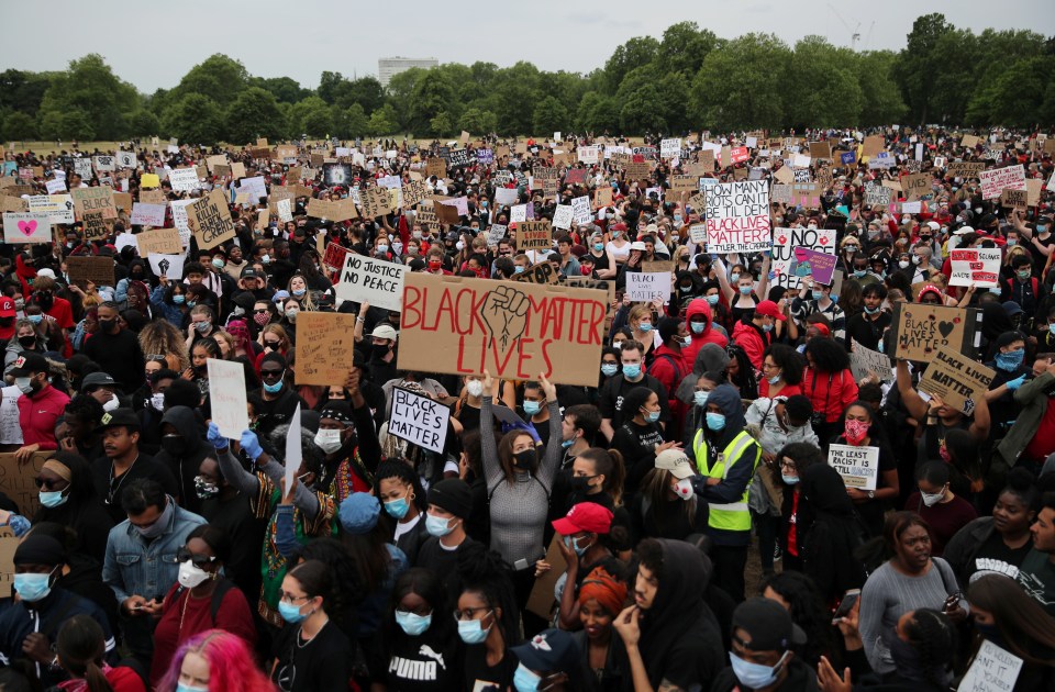  Thousands of people converged on central London yesterday to protest over the death of George Floyd in the United States