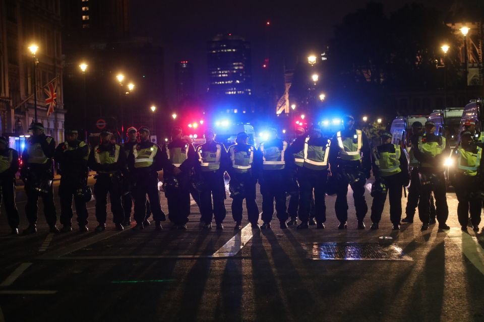  Cops have flooded into London after 15,000 people joined a peaceful demo in the capital