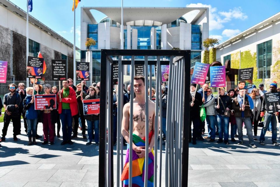  A protest against the gay purge in Chechnya staged in Berlin in 2017