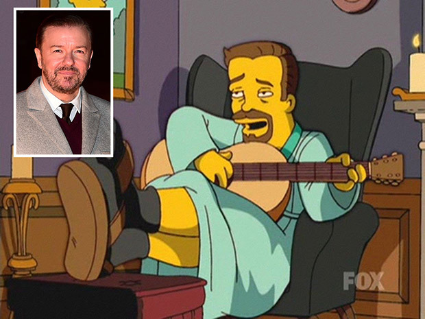Gervais strums a guitar in one of his two episodes