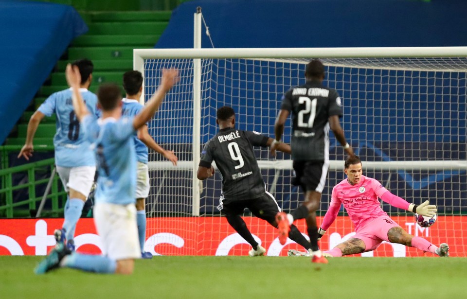 Dembele scored his first with City's players expecting VAR to rule it out