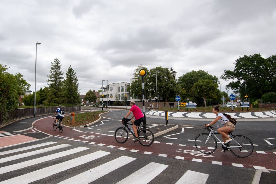 Cyclists have an outer ring on the new roundabout, with cycle crossings over each of the four approach roads in a contrasting red surface