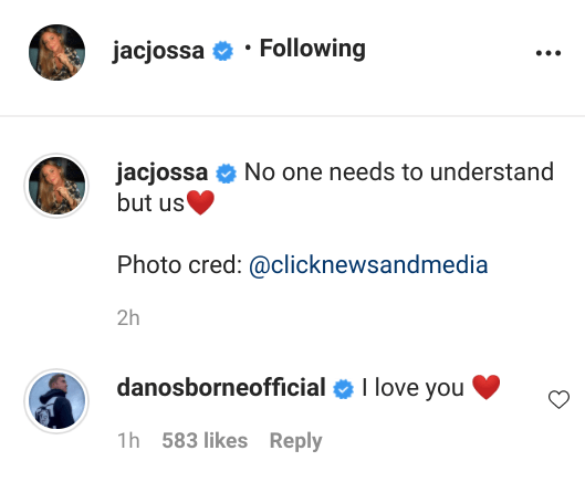 Jacqueline posted a loved-up comment beside a picture of her and Dan