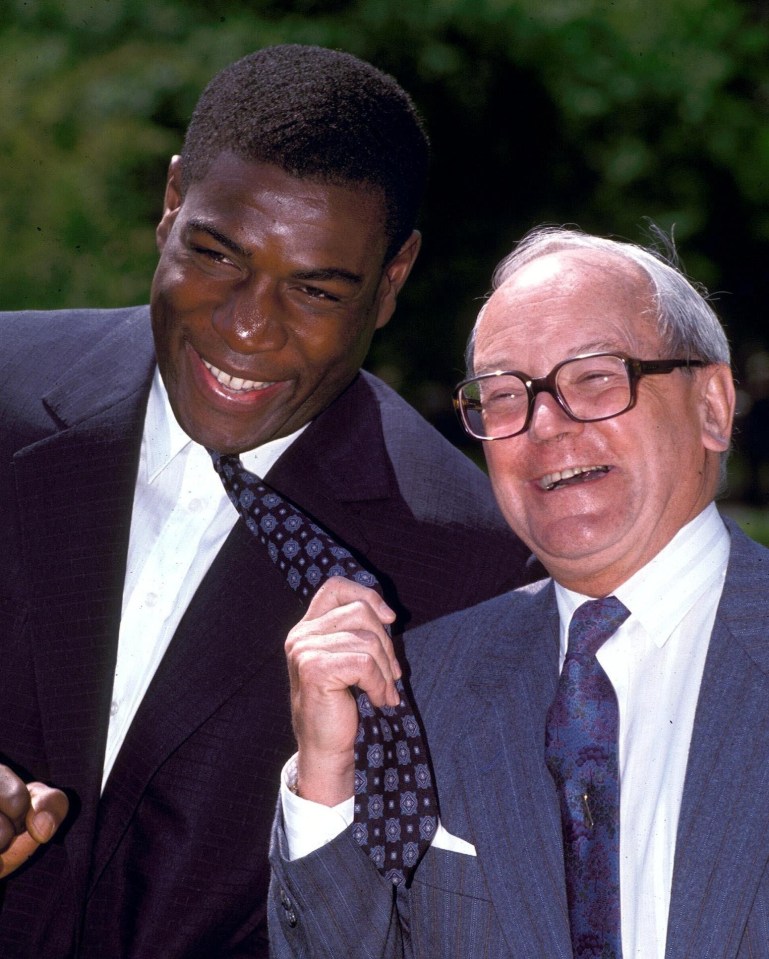 Frank's friendship with commentator Harry Carpenter, right, was one of the most famous double acts in sport