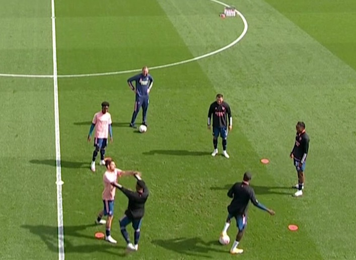 Eddie Nketiah and Dani Ceballos were involved in a shoving match during the warm-up at Fulham