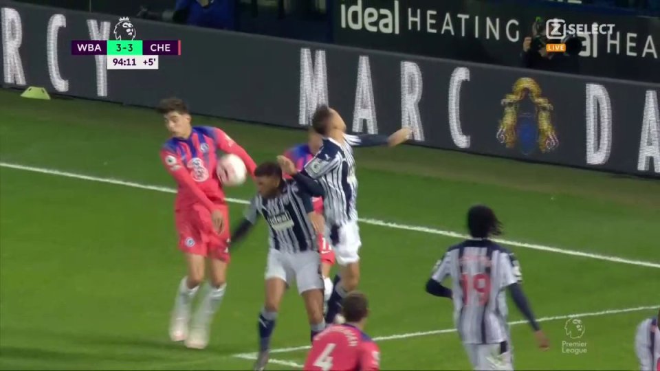 West Brom fans were fuming after Kai Havertz's handball was judged to be accidental