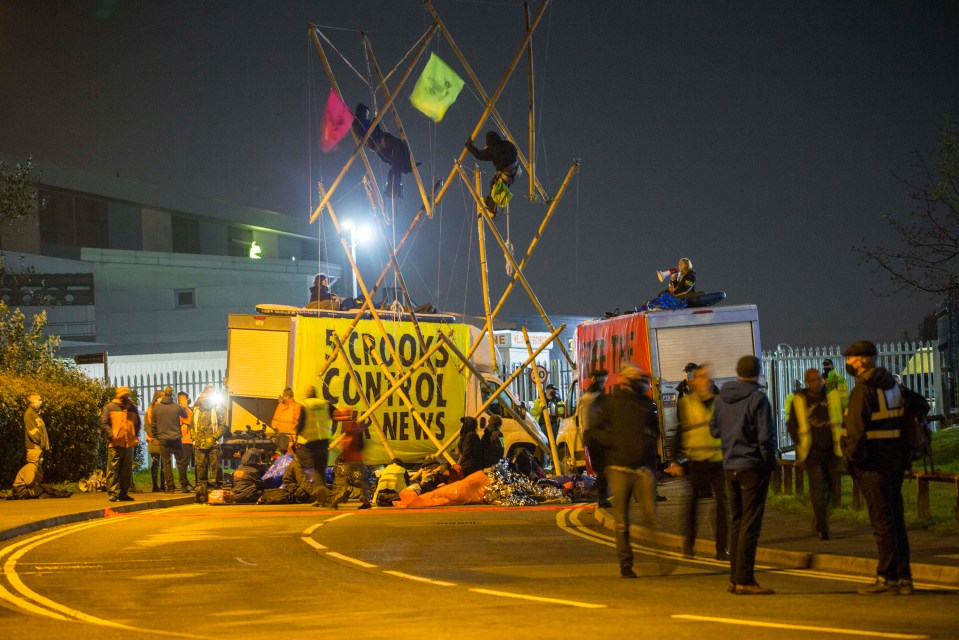 Environmental campaigners blocked the streets last night