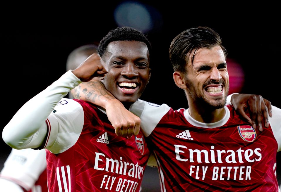 Eddie Nketiah and Dani Ceballos show they are pals again after the striker's winner against West Ham