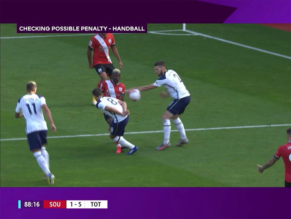 Southampton were given a penalty after the ball struck Doherty's hand