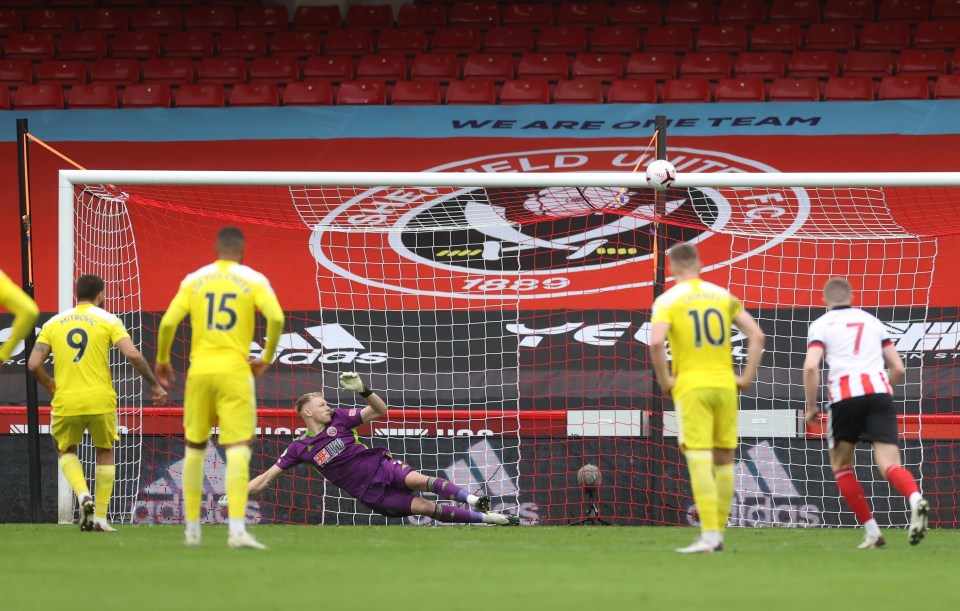 The Serbian fired his effort off the crossbar