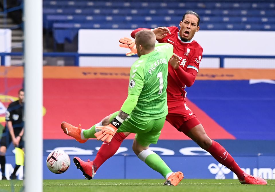 England star Pickford was criticised for injuring Virgil van Dijk during Everton's 2-2 draw against Liverpool