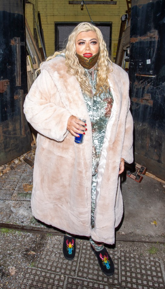 Gemma Collins dressed for comfort in a huge fluffy coat as she left filming last night