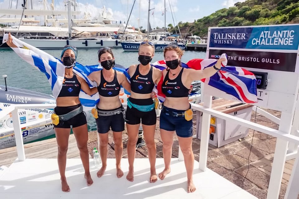 The ladies celebrated as they arrived in Antigua 46 days after leaving the Canary Islands