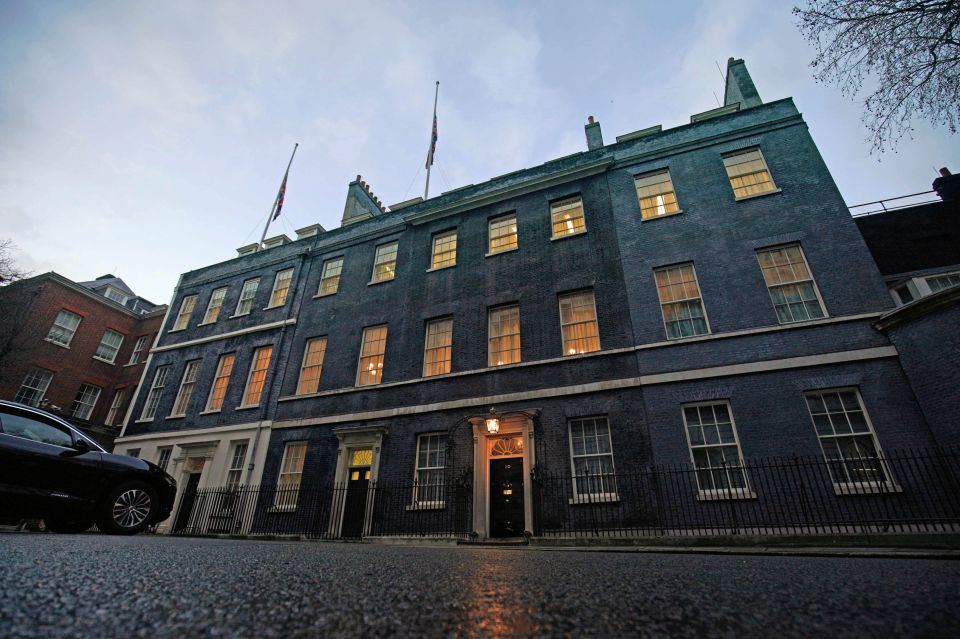 The British flag was lowered to half mast above Downing Street today 