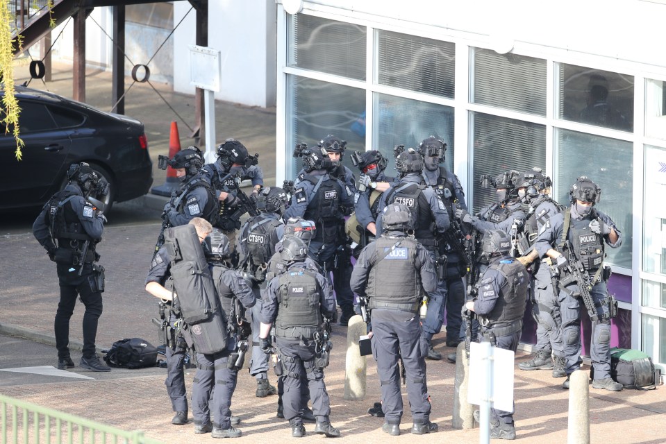 Dozens of armed police scrambled to the college in the centre of Crawley