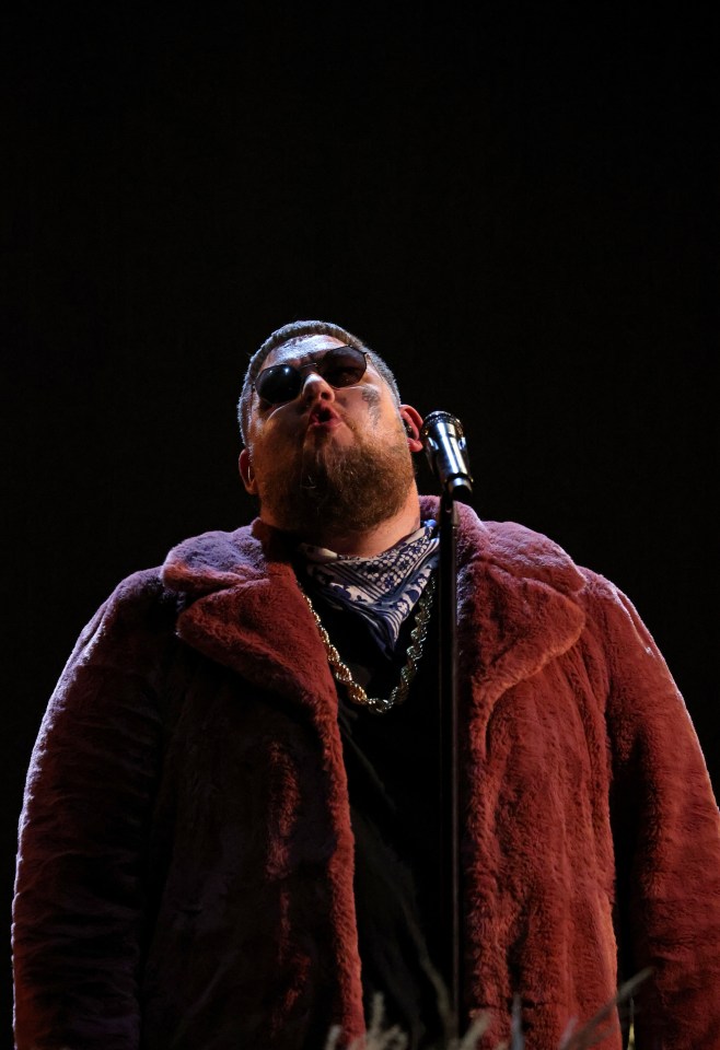 Rag'n'Bone Man on stage during his performance with P!nk and the Lewisham and Greenwich NHS Trust Choir
