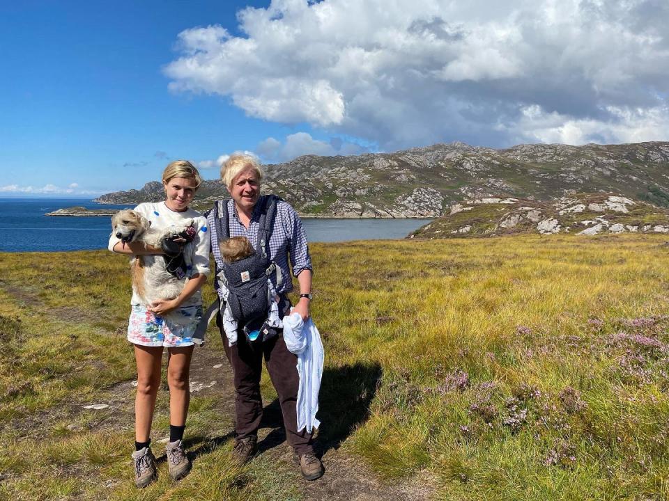 Boris and Carrie in Scotland with baby and dog last August