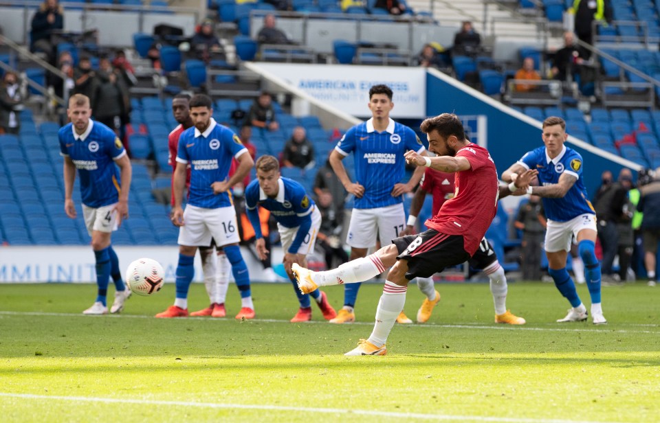 Bruno Fernandes' penalty against Brighton was scored with the clock on 99:45