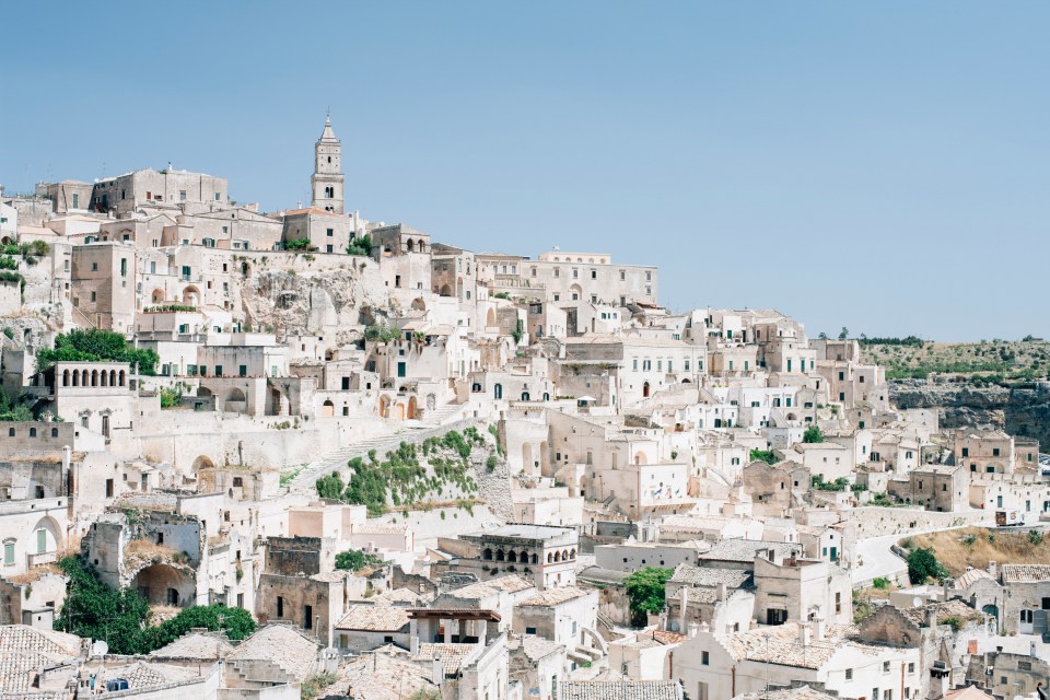 a small town with a tower on top of it
