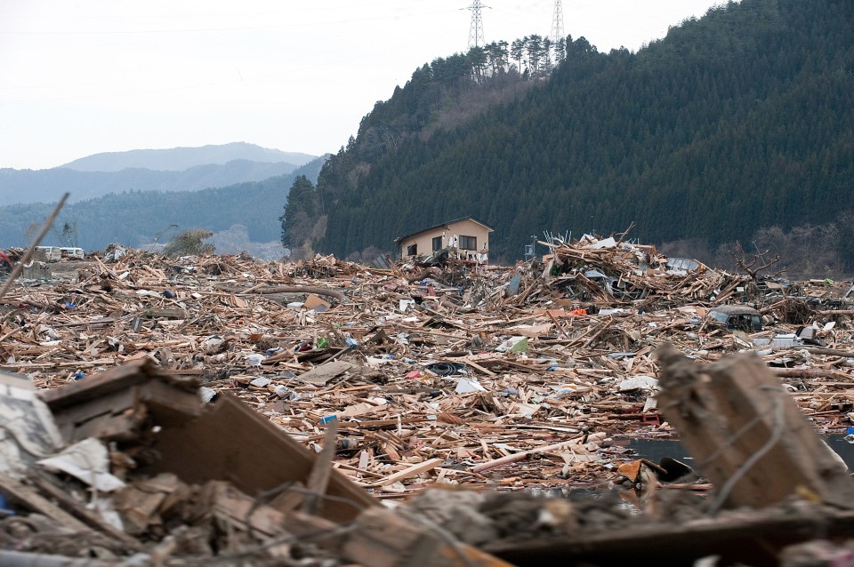The tsunami could wipe out towns if it happened today. Pictured is the aftermath of the 2011 Tōhoku earthquake and tsunami in Japan