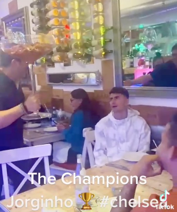 Jorginho was presented with a trophy of food after Chelsea's Champions League win