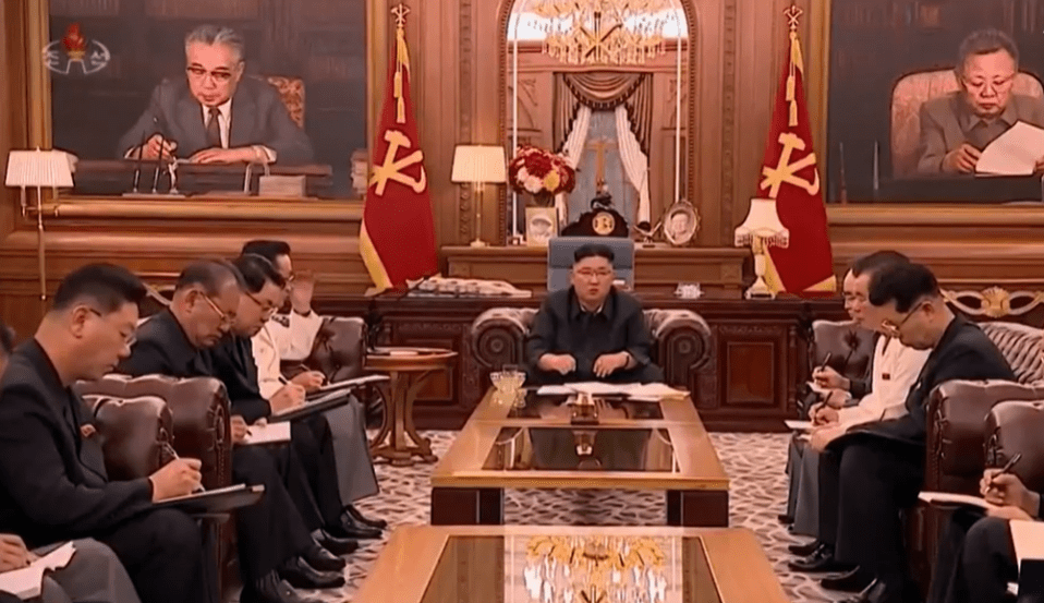 Slim Kim was pictured addressing a politburo meeting last week