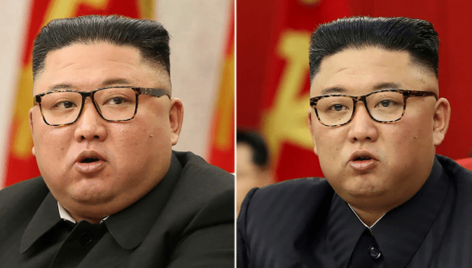 New mages of Kim show he has shed loads of weight since February (left)