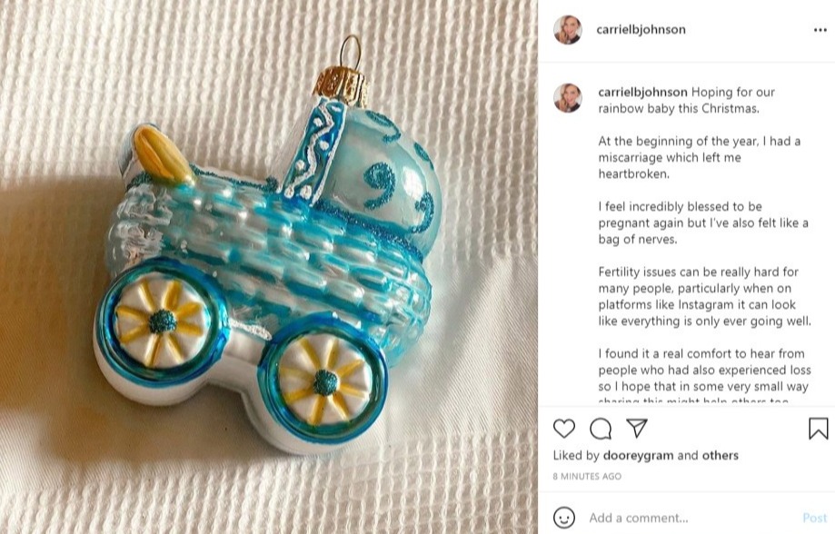 Carrie revealed her pregnancy with an adorable snap of a blue pram