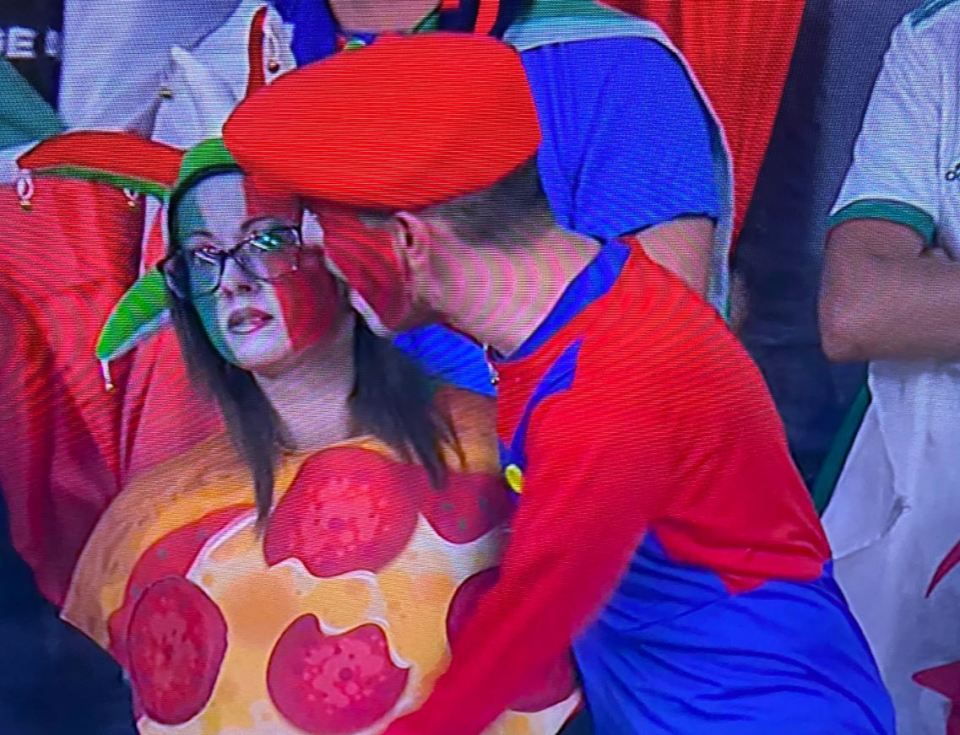 She didn't seem to happy when a man dressed as Mario tried to console her