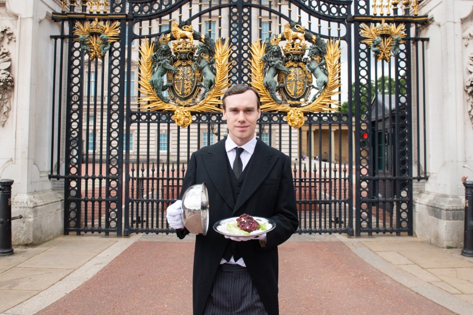The Queen's burger is delivered to Buckingham Palace by a butler