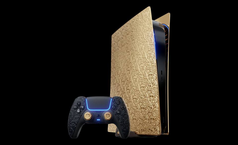Caviar gold PS5 and DualSense embossed with ornate pattern