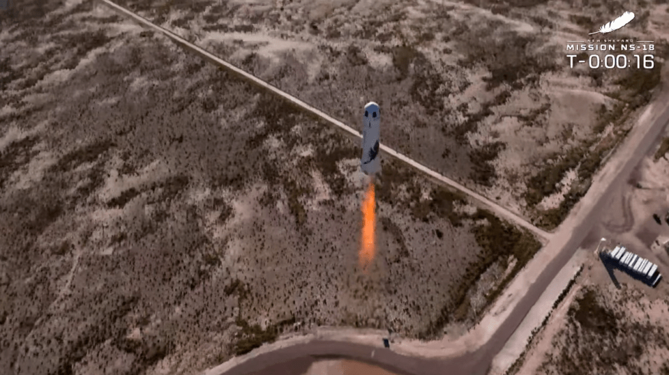 The New Shepard spacecraft blasts into the air above West Texas on Wednesday