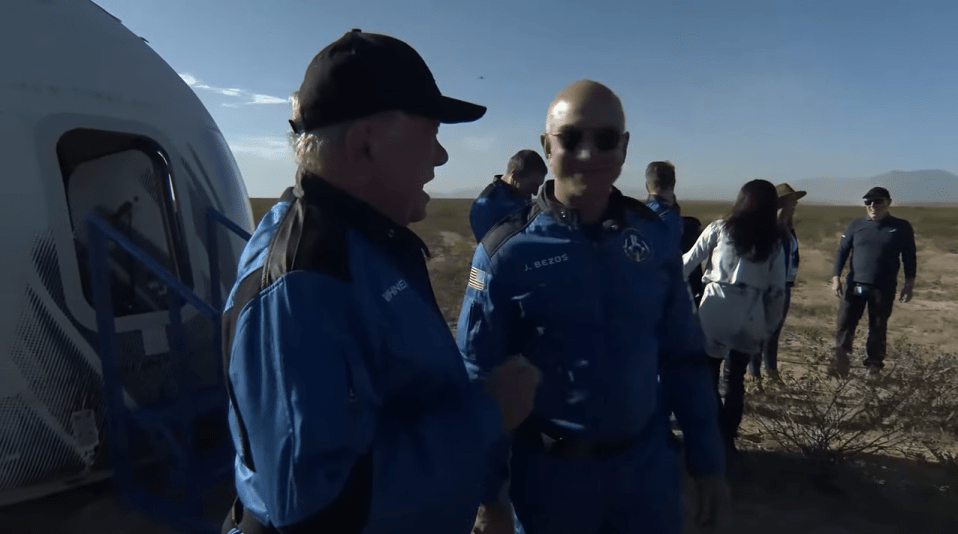 Captain Kirk chats with Jeff Bezos after his first REAL space trip