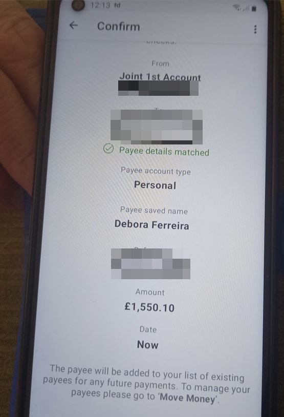 The 75-year-old retiree transferred the cash using his banking app
