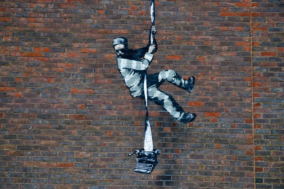 Banksy's mural of an inmate escaping with a typewriter is considered a reference to Wilde, which was painted on the prison wall in Reading in March