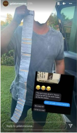 Dad Kris King shows the enormous receipt after the food was delivered