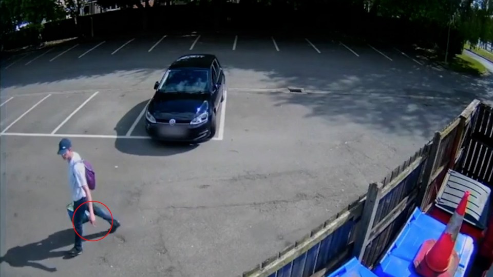 The monster was caught brazenly strolling with the knife in his hands after the attack