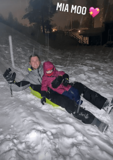 Dan and youngest daughter Mia have been sledging together