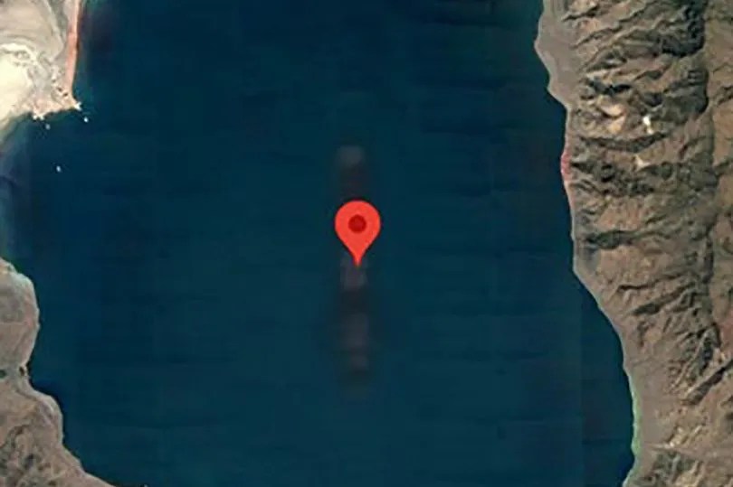 The strange shape is located in the depths of the Pyramid Lake in Nevada