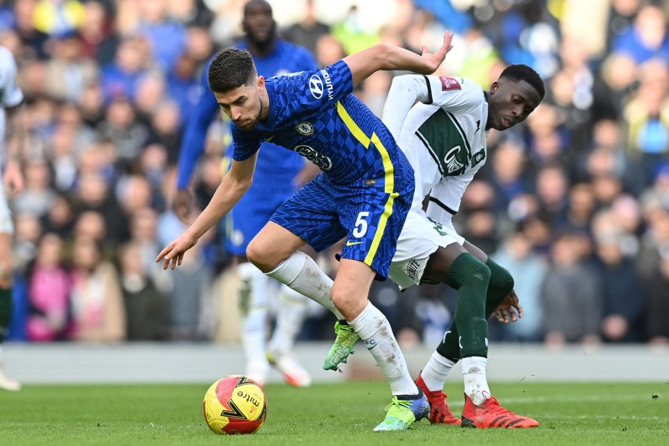 Jorginho was constantly put under pressure by Argyle stars