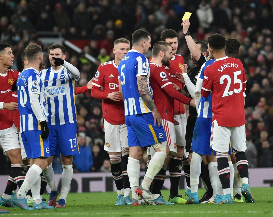A number of United stars reacted furiously when the ref initially showed Lewis Dunk a yellow card