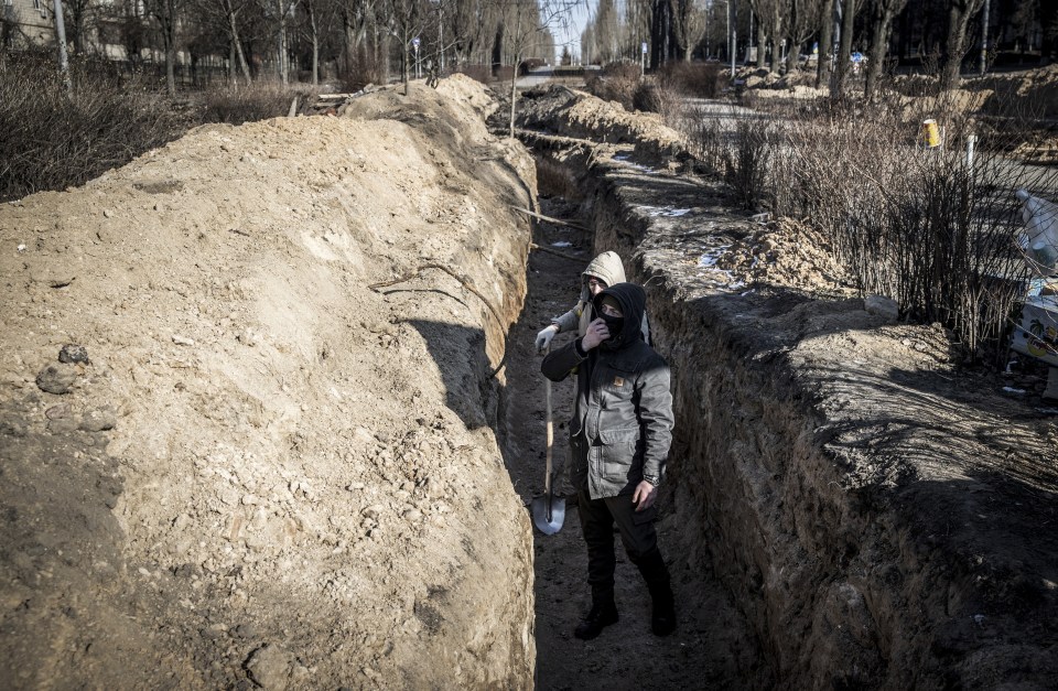 Civilians have dug trenches in Kyiv as the Russians approach