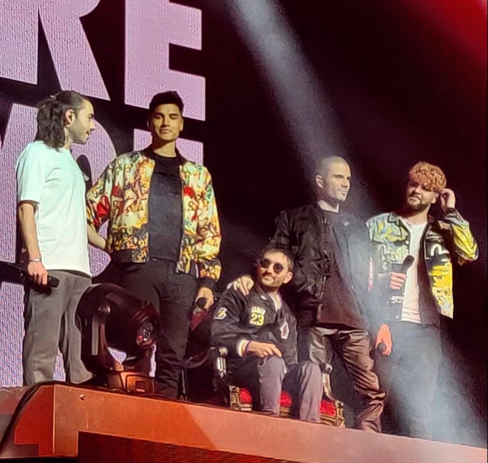 Tom joined his bandmates in Bournemouth on Monday - but wasn't able to perform