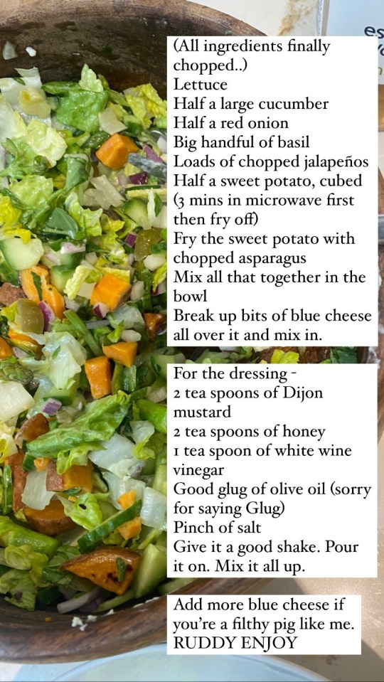 The TV star eats her favourite salad that she makes for herself
